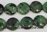 CRZ472 15.5 inches 16mm flat round ruby zoisite gemstone beads