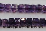 CSA26 15.5 inches 7*10mm faceted column synthetic amethyst beads