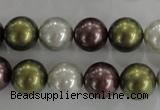 CSB1089 15.5 inches 12mm round mixed color shell pearl beads