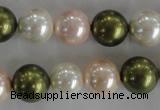 CSB1109 15.5 inches 12mm round mixed color shell pearl beads