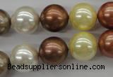 CSB1132 15.5 inches 14mm round mixed color shell pearl beads