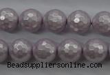 CSB1182 15.5 inches 10mm faceted round shell pearl beads