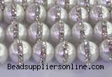 CSB1500 15.5 inches 6mm round shell pearl with rhinestone beads