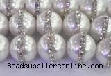 CSB1502 15.5 inches 10mm round shell pearl with rhinestone beads