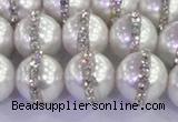 CSB1503 15.5 inches 12mm round shell pearl with rhinestone beads