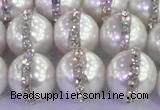 CSB1504 15.5 inches 14mm round shell pearl with rhinestone beads