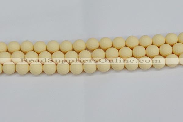 CSB1803 15.5 inches 10mm faceetd round matte shell pearl beads