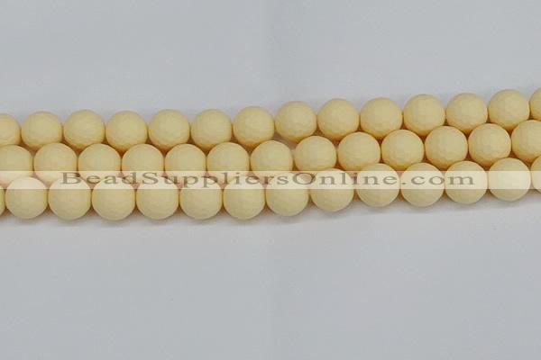 CSB1804 15.5 inches 12mm faceetd round matte shell pearl beads