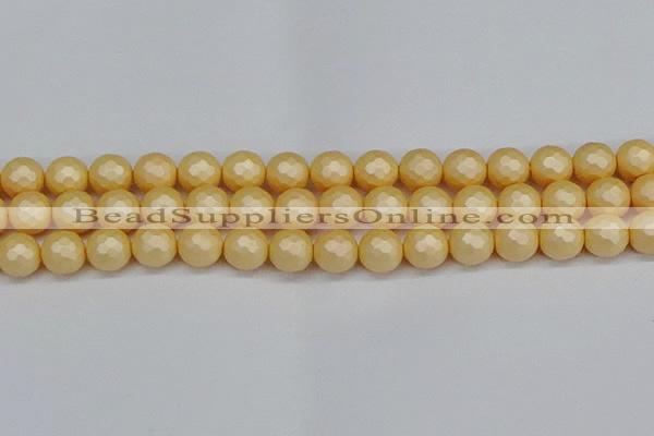 CSB1824 15.5 inches 12mm faceetd round matte shell pearl beads