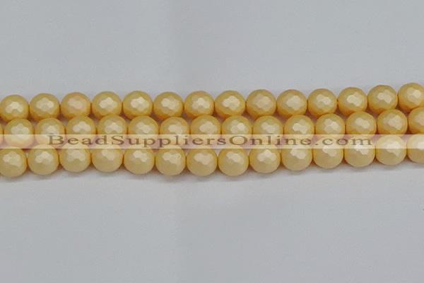 CSB1825 15.5 inches 14mm faceetd round matte shell pearl beads