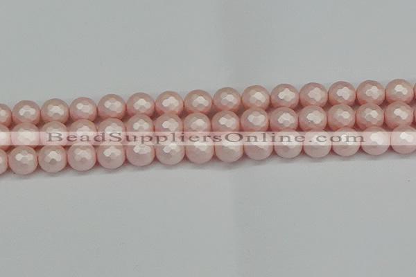 CSB1834 15.5 inches 12mm faceetd round matte shell pearl beads