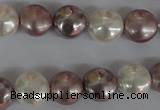 CSB184 15.5 inches 12mm flat round mixed color shell pearl beads