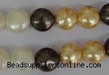 CSB185 15.5 inches 12mm flat round mixed color shell pearl beads