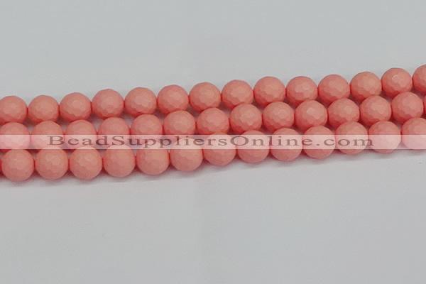 CSB1854 15.5 inches 12mm faceetd round matte shell pearl beads