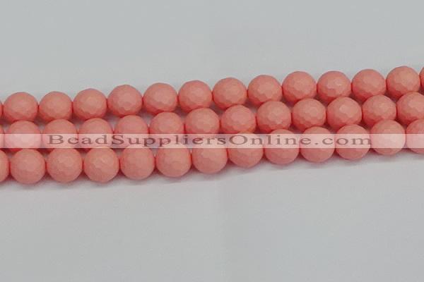 CSB1855 15.5 inches 14mm faceetd round matte shell pearl beads