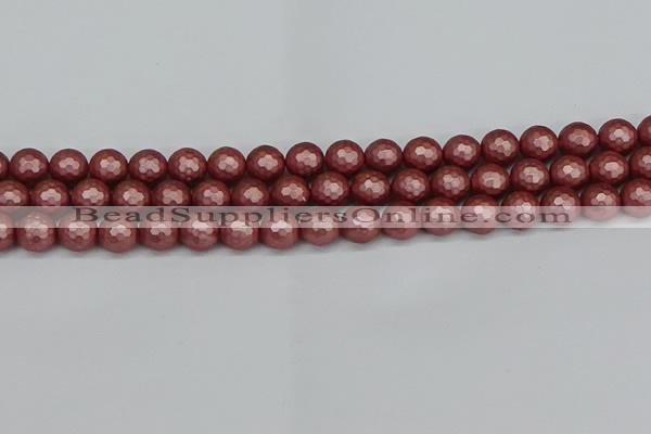 CSB1862 15.5 inches 8mm faceetd round matte shell pearl beads