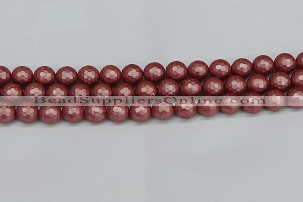 CSB1864 15.5 inches 12mm faceetd round matte shell pearl beads