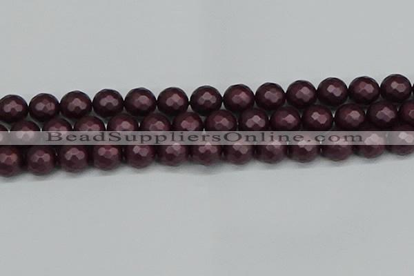 CSB1885 15.5 inches 14mm faceted round matte shell pearl beads