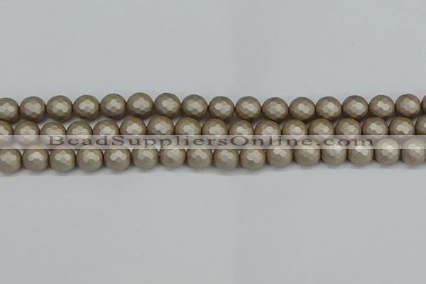 CSB1904 15.5 inches 12mm faceted round matte shell pearl beads