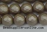 CSB1905 15.5 inches 14mm faceted round matte shell pearl beads