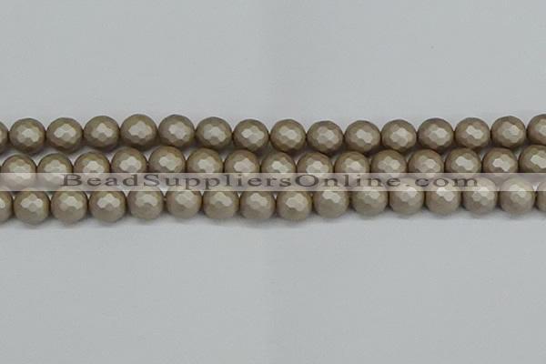 CSB1905 15.5 inches 14mm faceted round matte shell pearl beads