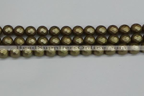 CSB1915 15.5 inches 14mm faceted round matte shell pearl beads