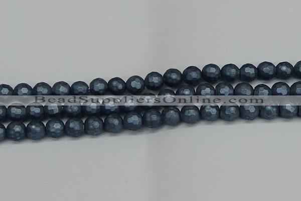 CSB1974 15.5 inches 12mm faceted round matte shell pearl beads