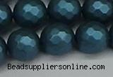 CSB1985 15.5 inches 14mm faceted round matte shell pearl beads