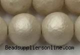 CSB2376 15.5 inches 16mm round matte wrinkled shell pearl beads