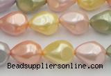 CSB416 12*15.5mm faceted teardrop mixed color shell pearl beads