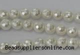 CSB450 15.5 inches 6mm faceted round shell pearl beads