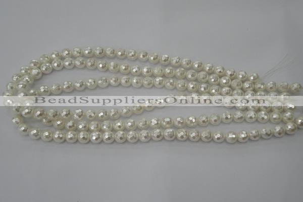 CSB450 15.5 inches 6mm faceted round shell pearl beads