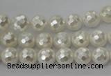 CSB452 15.5 inches 10mm faceted round shell pearl beads