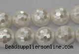 CSB455 15.5 inches 16mm faceted round shell pearl beads