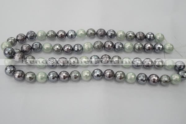 CSB461 15.5 inches 10mm faceted round mixed color shell pearl beads