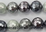 CSB463 15.5 inches 14mm faceted round mixed color shell pearl beads