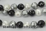 CSB470 15.5 inches 8mm faceted round mixed color shell pearl beads