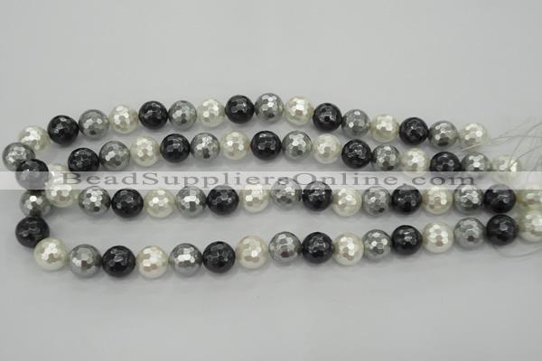 CSB472 15.5 inches 12mm faceted round mixed color shell pearl beads