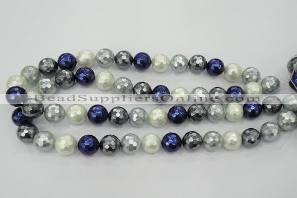 CSB482 15.5 inches 12mm faceted round mixed color shell pearl beads