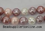 CSB491 15.5 inches 10mm faceted round mixed color shell pearl beads