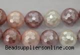 CSB494 15.5 inches 16mm faceted round mixed color shell pearl beads