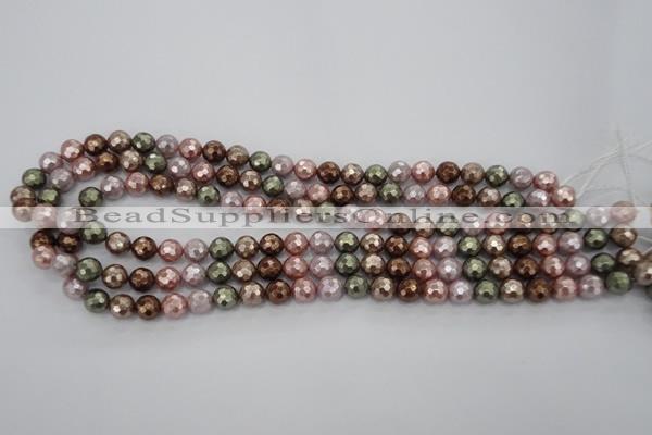 CSB500 15.5 inches 8mm faceted round mixed color shell pearl beads