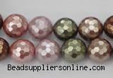 CSB502 15.5 inches 12mm faceted round mixed color shell pearl beads