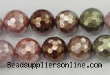 CSB503 15.5 inches 14mm faceted round mixed color shell pearl beads