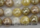 CSB523 15.5 inches 14mm faceted round mixed color shell pearl beads