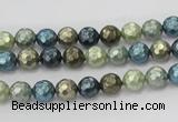 CSB529 15.5 inches 6mm faceted round mixed color shell pearl beads