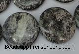 CSI29 15.5 inches 25mm flat round silver scale stone beads wholesale