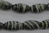 CSJ105 15.5 inches 10*20mm rice green silver line jasper beads