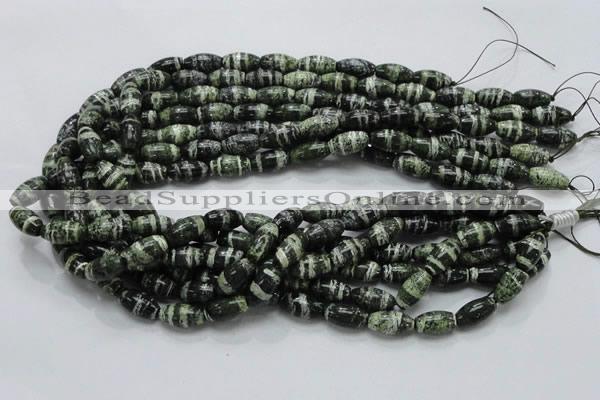 CSJ18 15.5 inches 8*15mm rice green silver line jasper beads