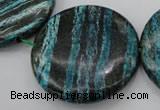 CSJ221 15.5 inches 50mm flat round dyed green silver line jasper beads